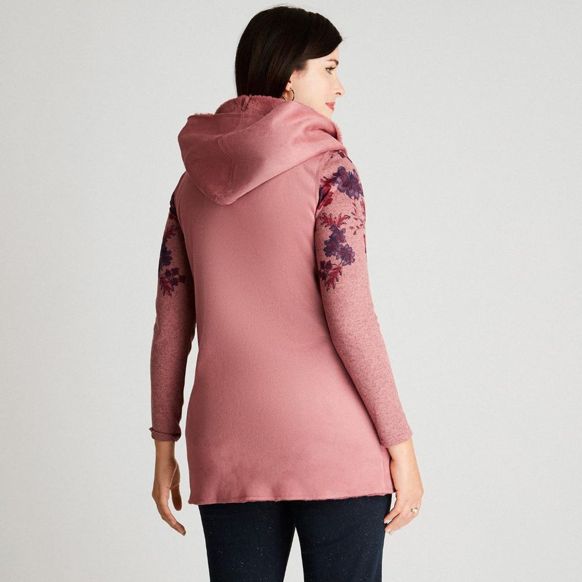 CURVI - Chaqueta Bonded Rosado Sin Manga Con Gorro CURVI