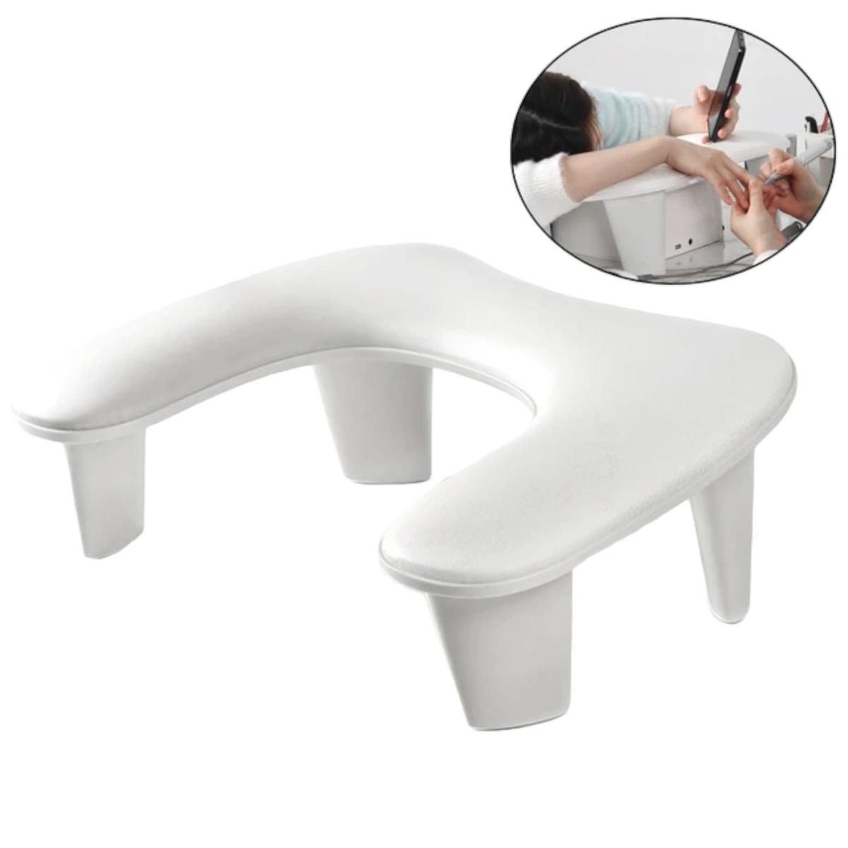 GENERICO - Posa Mano Apoya Brazo Almohadilla Manicure Cuero BLANCO