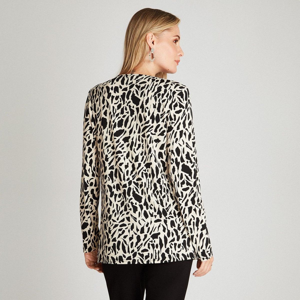 LORENZO DI PONTTI - Polera Negro Manga Larga Estampado Cuello V