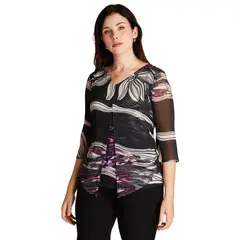 LORENZO DI PONTTI - Polera Negro Manga 3,4 Estampado Cuello V