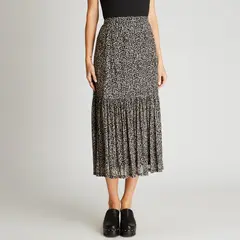 CURVI - Falda Negro Larga Estampado