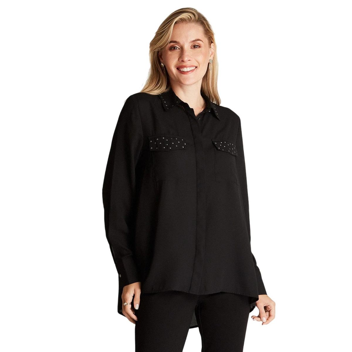 LORENZO DI PONTTI - Blusa Negra Cuello Camisero