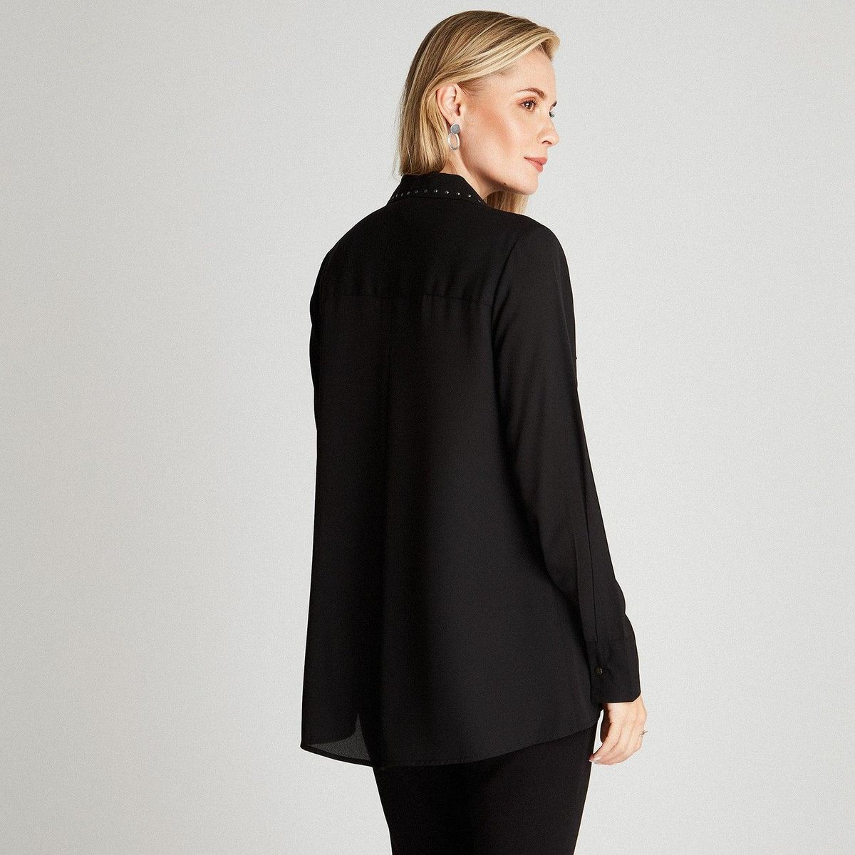 LORENZO DI PONTTI - Blusa Negra Cuello Camisero