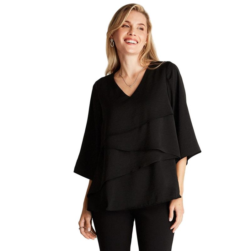 LORENZO DI PONTTI - Blusa Negra Manga 3,4