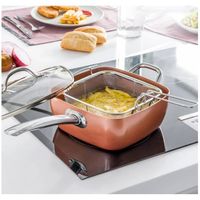 Sarten Freidora Cuadrada Color Cobre Vaporera Antiadherente