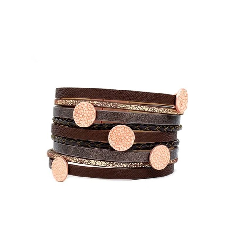 VANE COLLECTION - Pulsera brazalete mujer de cuero color bronce y cierre imán
