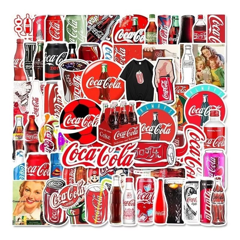 GARSIL - 50 Stickers Coca-cola - Etiquetas Autoadhesivas