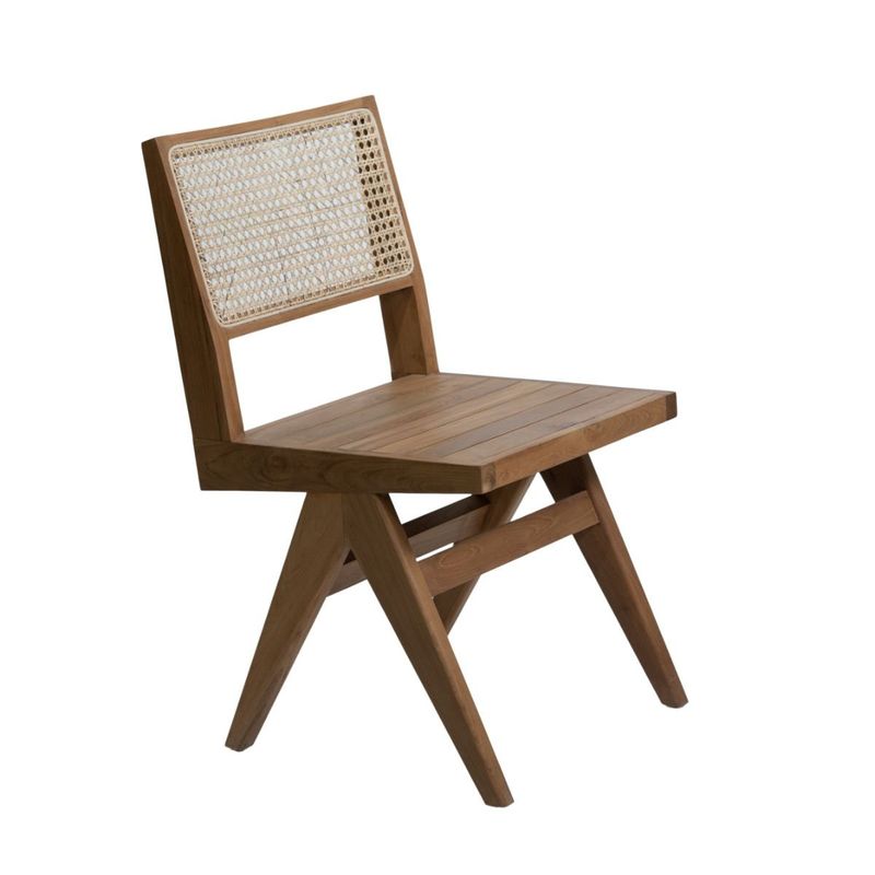 NECTAR - Silla de teca natural con respaldo de rattan 82x46x48 cm