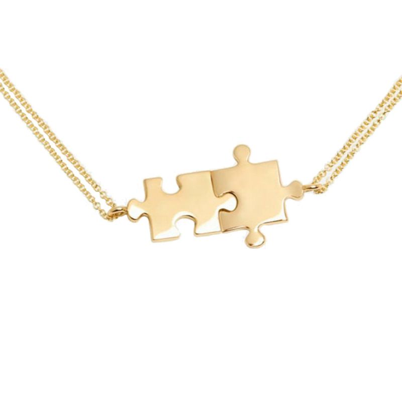 MABELITA - Collar De Plata Con Baño De Oro Doble Puzzles Hermanas