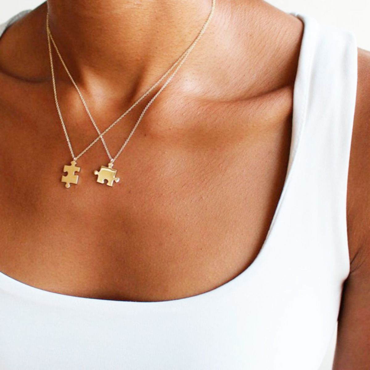 MABELITA - Collar De Plata Con Baño De Oro Doble Puzzles Hermanas