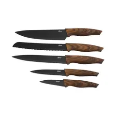 OSTER - Set Cuchillería Godfrey 5 Pcs con Mango Estilo Madera
