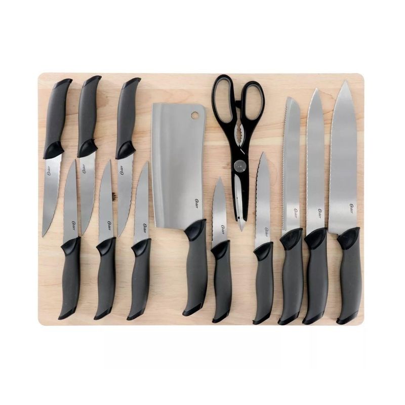 OSTER - Set Cuchillería Gris Lindbergh 14Pcs y Tabla de Picar Oster OSTER