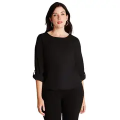 LORENZO DI PONTTI - Blusa Negra Cuello Redondo
