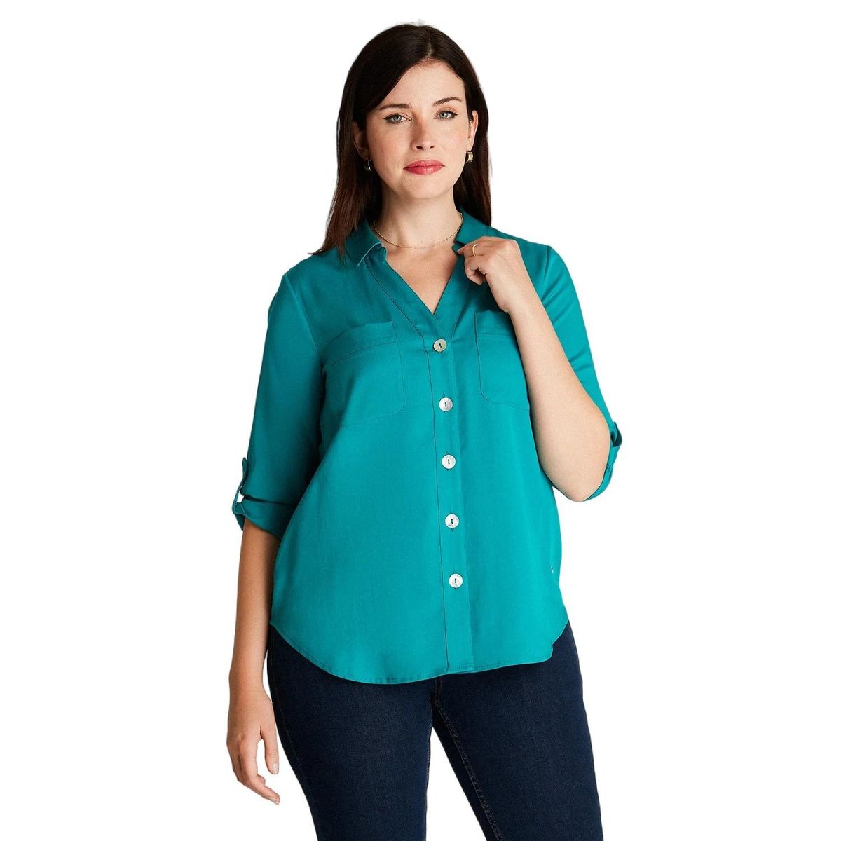 LORENZO DI PONTTI - Blusa Turquesa Cuello Camisero