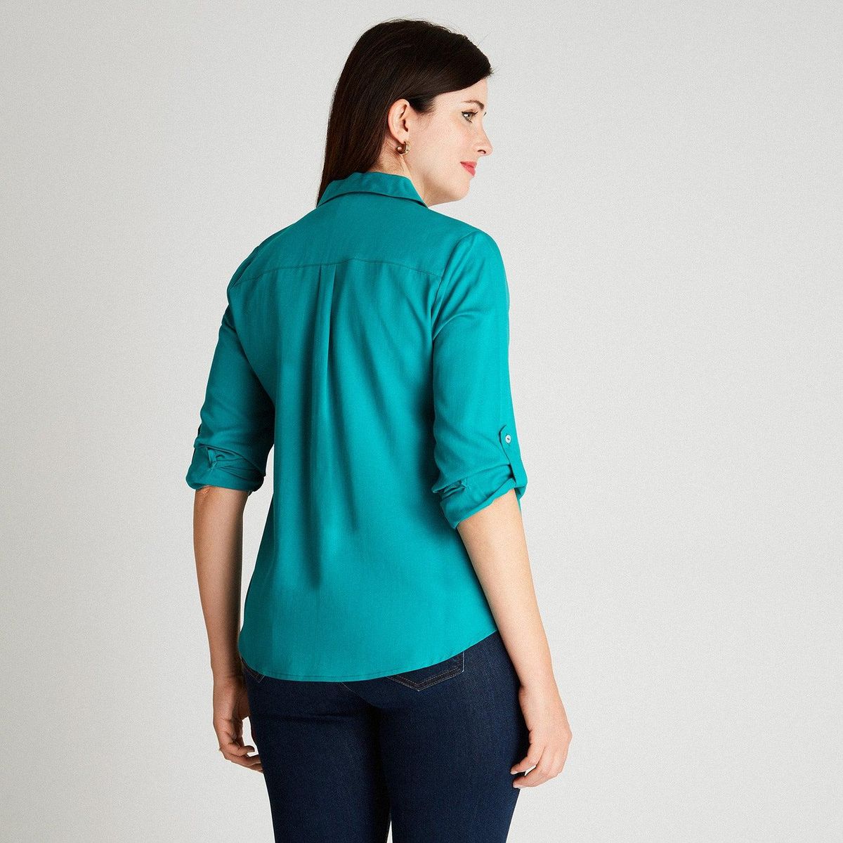 LORENZO DI PONTTI - Blusa Turquesa Cuello Camisero