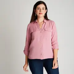 CURVI - Blusa Rosa Cuello Camisero