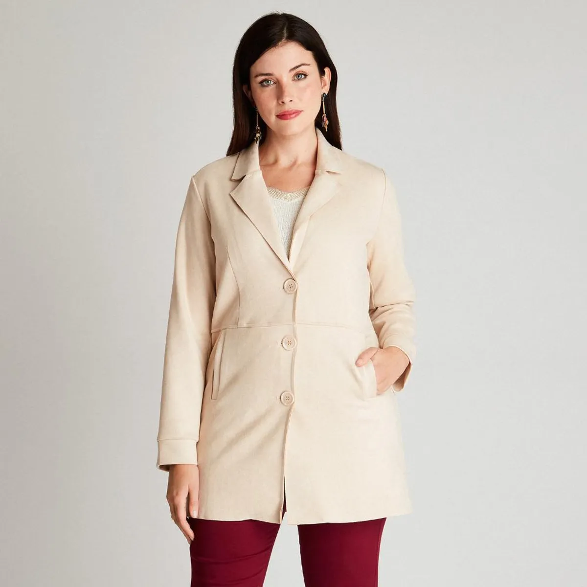 CURVI - Chaqueta Bonded Arena Manga Larga Cuello Solapa CURVI