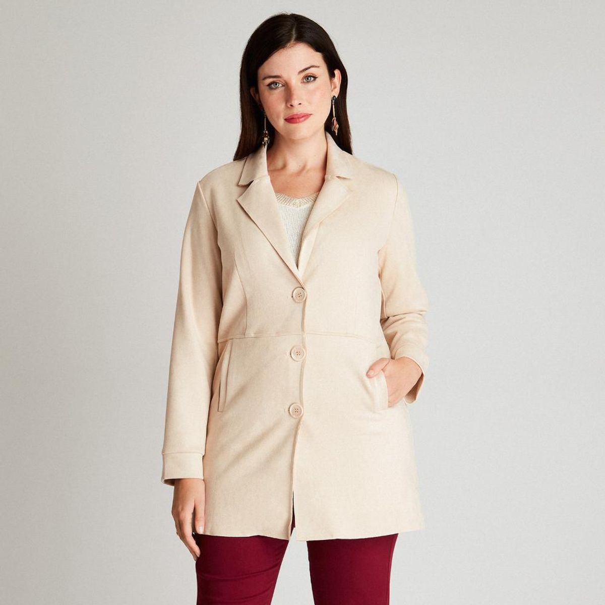 CURVI - Chaqueta Bonded Arena Manga Larga Cuello Solapa CURVI