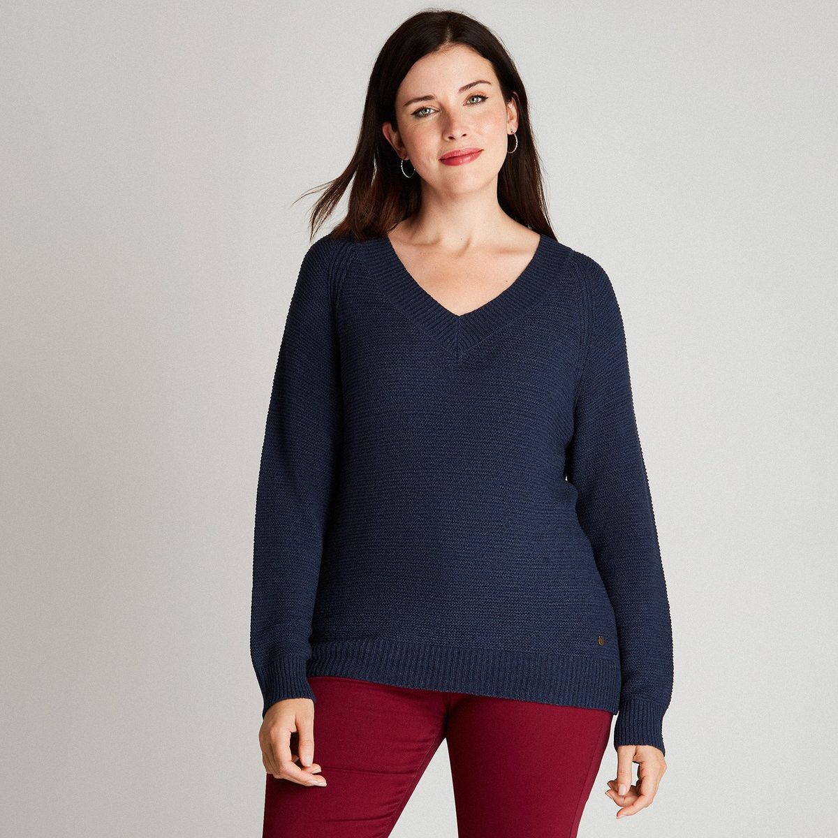 CURVI - Sweater Azul Manga Larga Cuello V CURVI