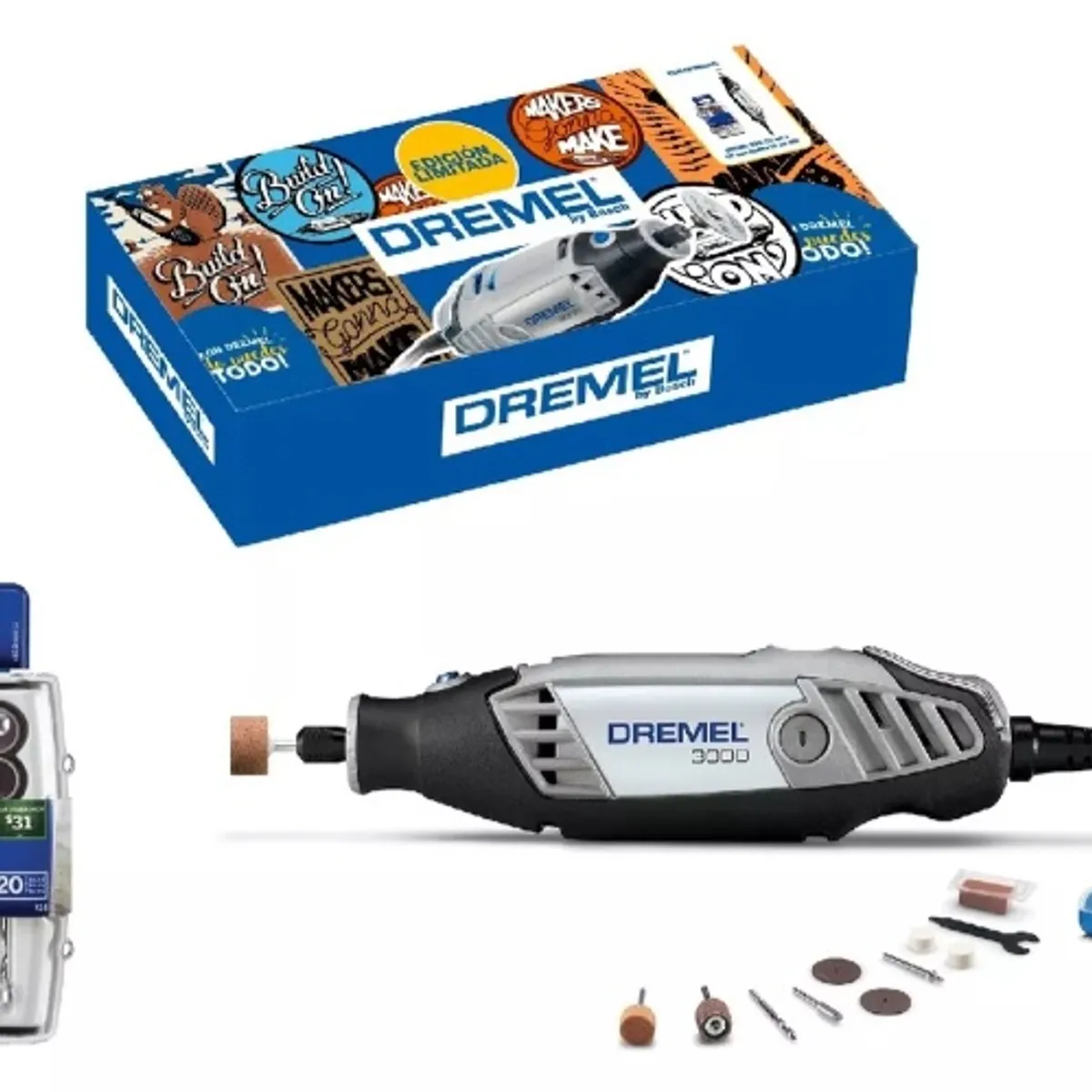 DREMEL - Kit Caja Dremel 3000 + 10 Acc + Kit Madera 20 Pzas (mod.733)