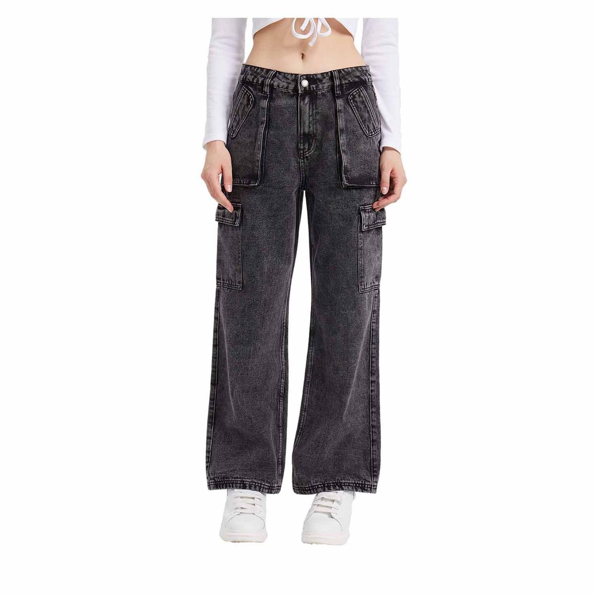 FASHION'S PARK - Jeans Mujer Recto Cargo Gris Fashions Park