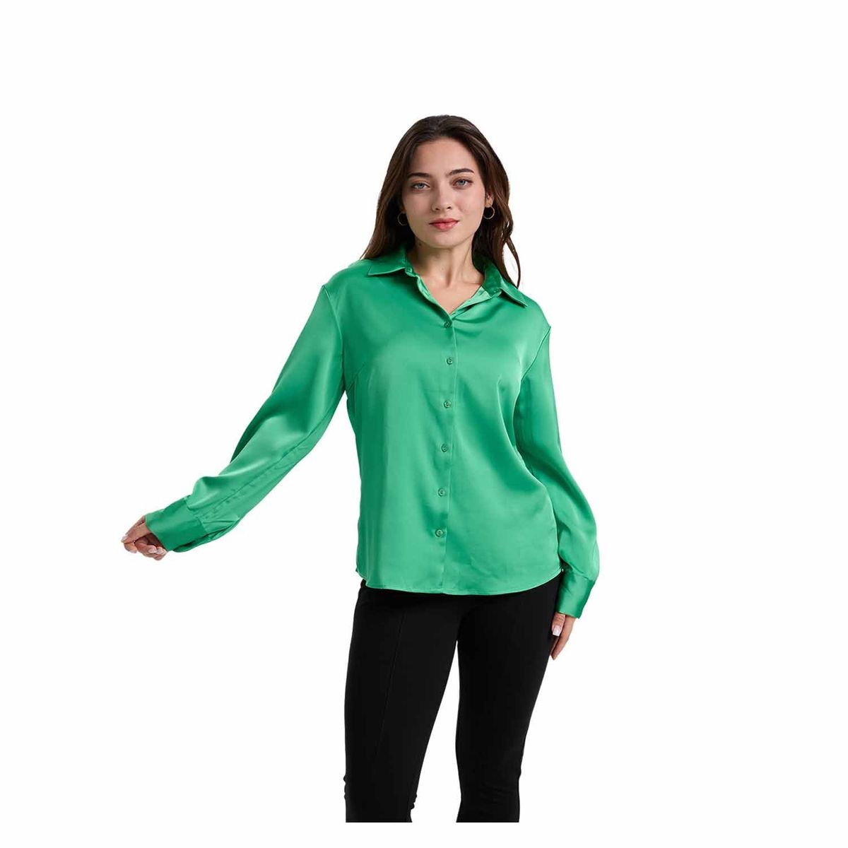 FASHION'S PARK - Blusa Mujer Satinada Abotonada Verde Fashion's Park