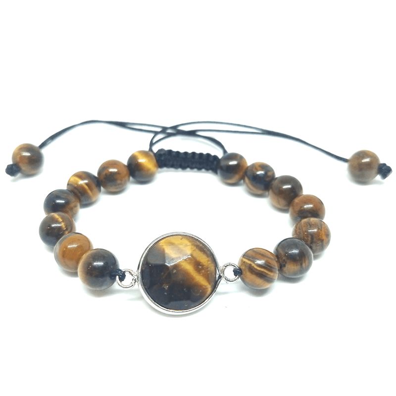 GENERICO - Pulsera Ajustable de Piedra Natural Ojo de Tigre con Dije