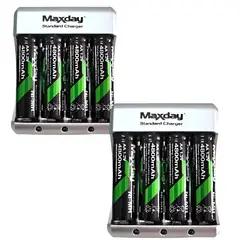 GENERICO - Pack x2 Cargador De Pilas Aa Aaa 9v +4 Batererias Aa Recargables