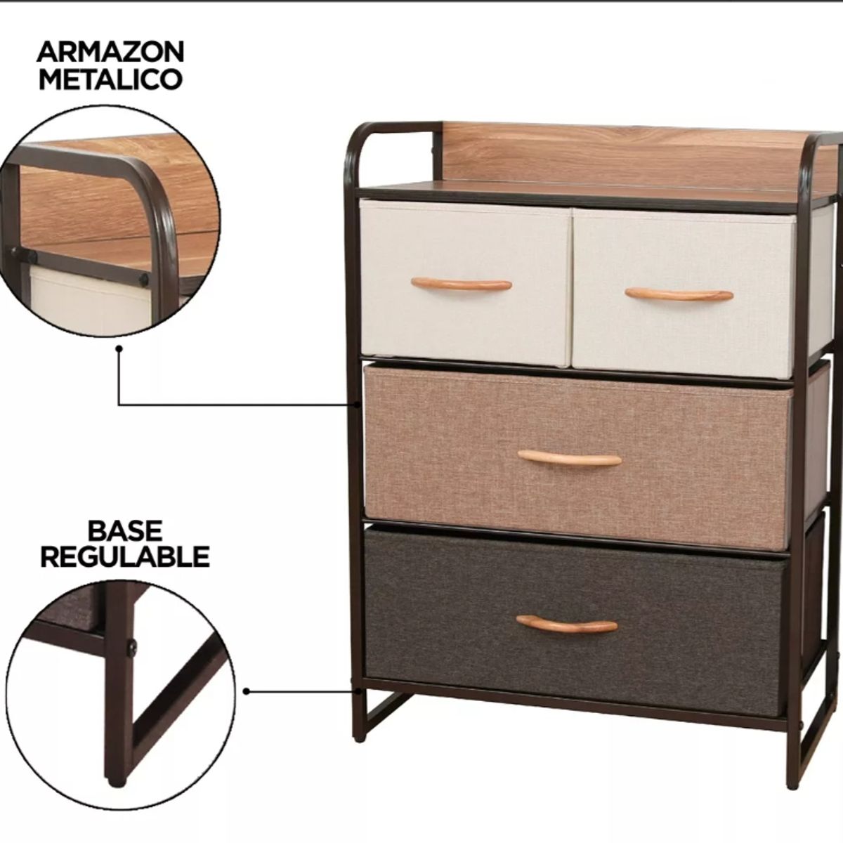 U BUY - Cajonera Organizador Comoda 4 Cajones Metal Madera Tela