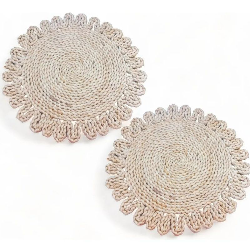 GENERICO - Pack 2 Individuales Flor Tejido de Fibra Natural Redondo 38cm