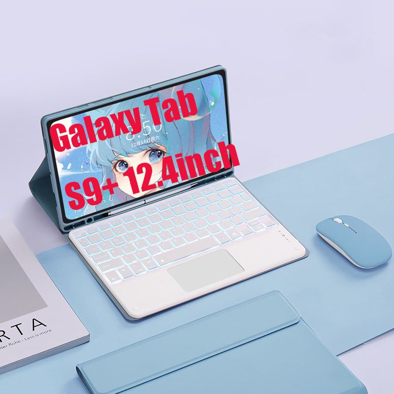 SHARGE - Teclado y Ratón BT Galaxy Tab S10+/S9+/S9FE+ 12.4in Backlight Ñ-Azul