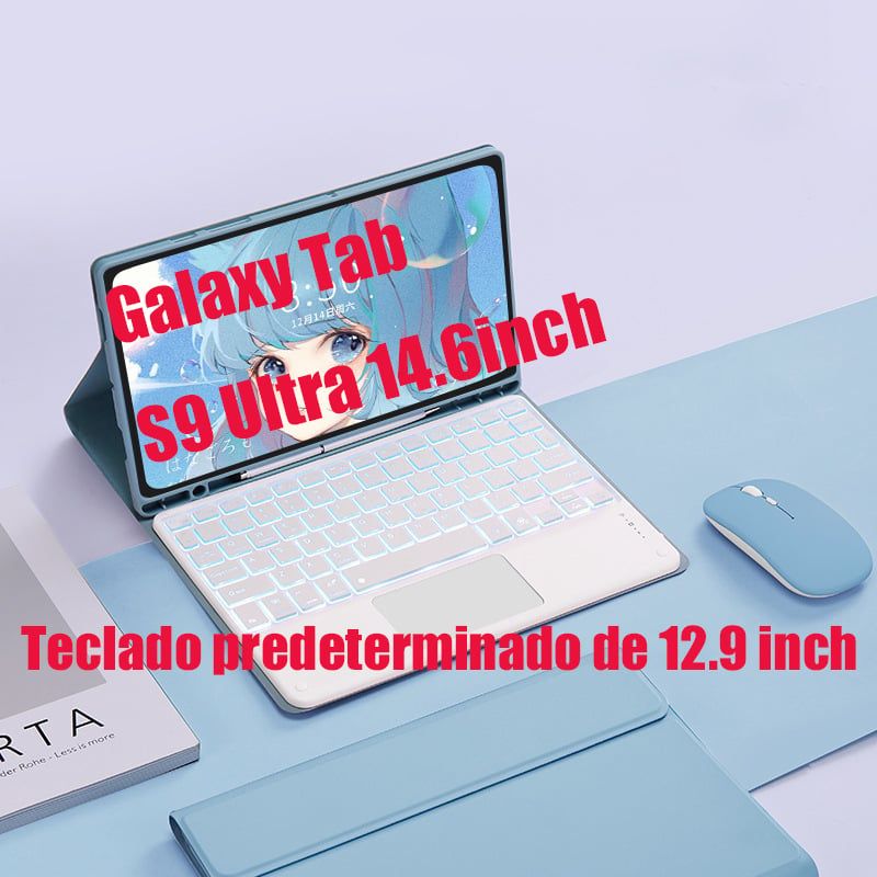 SHARGE - Teclado y Ratón BT Galaxy Tab S9 Ultra 14.6in Backlight Tocar Ñ-Azul