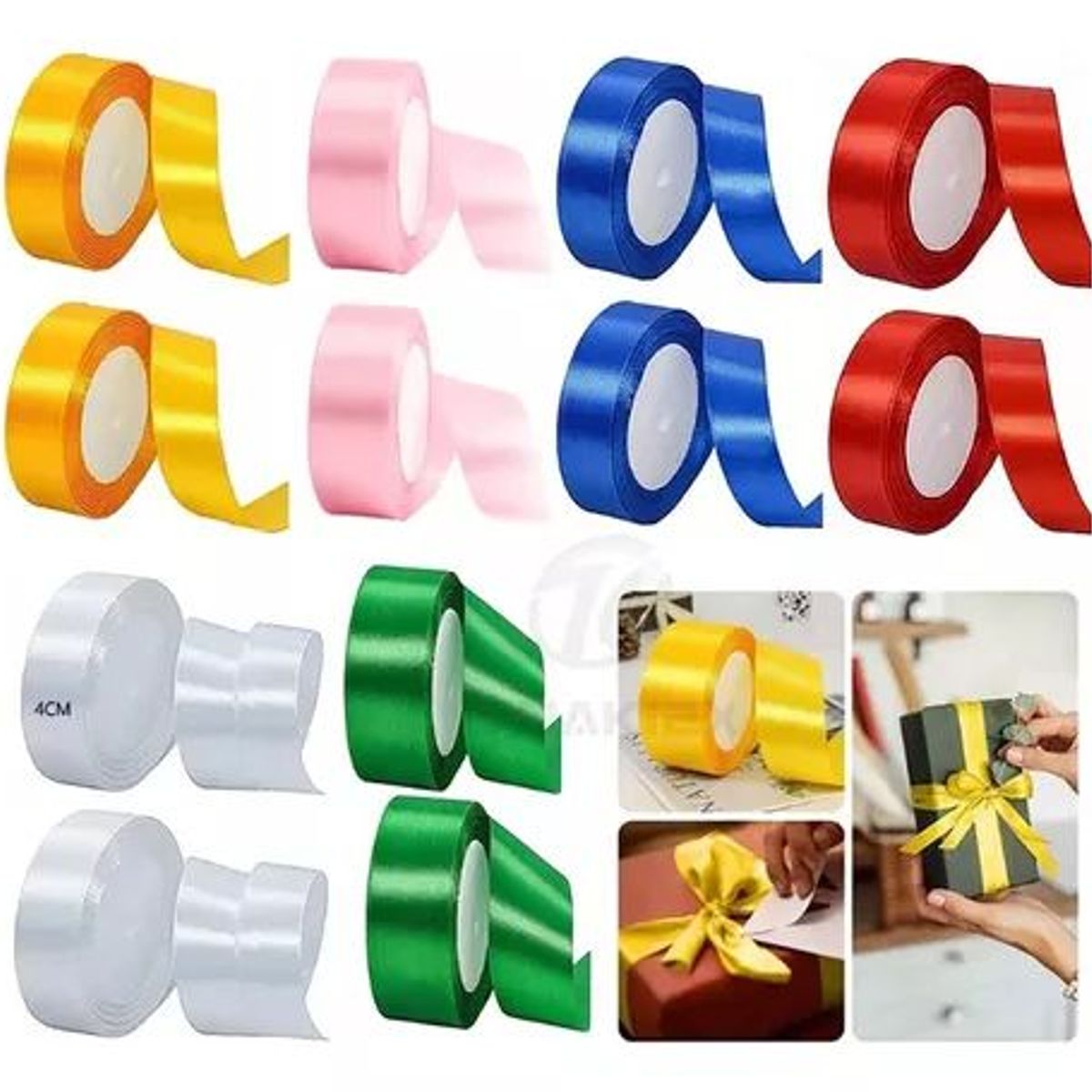 TNAKIEX - 12 Rollos De Cinta De Tela De Satén De 4 Cm X 264 M