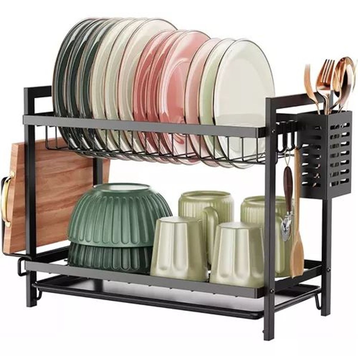 TNAKIEX - Escurridor De Platos De 2 Niveles Con Bandejas De Extraíbles