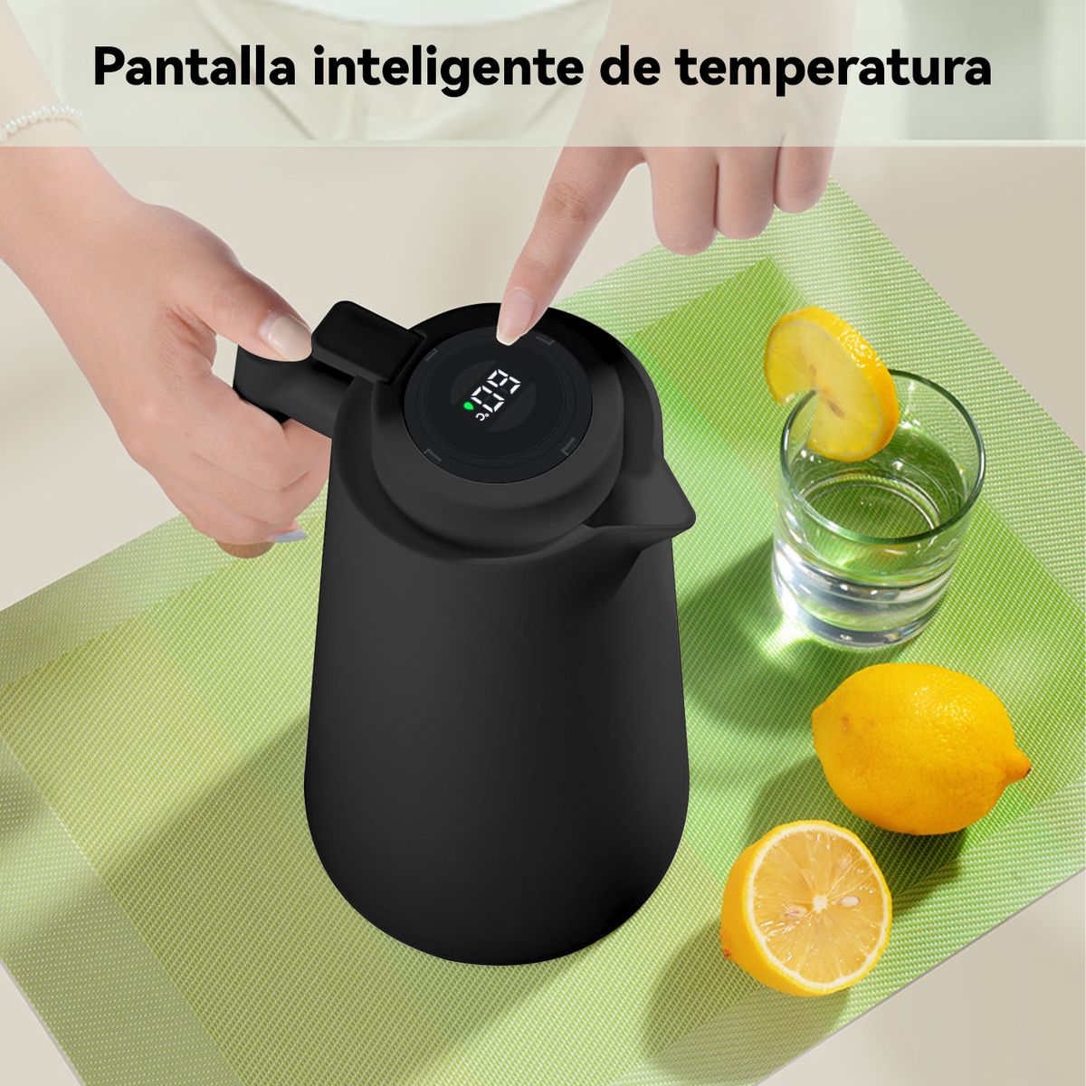 CHEFCHOICE - Jarra Termica Termo Para Líquido 1Litro Pantalla De Temperatura Negro