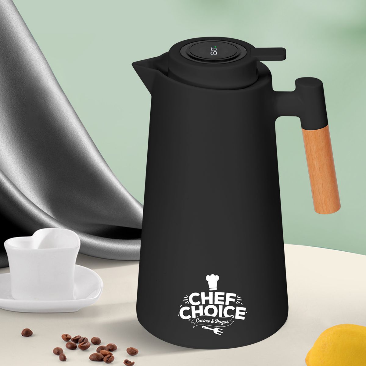 CHEFCHOICE - Jarra Termica Termo Para Líquido 1Litro Pantalla De Temperatura Negro