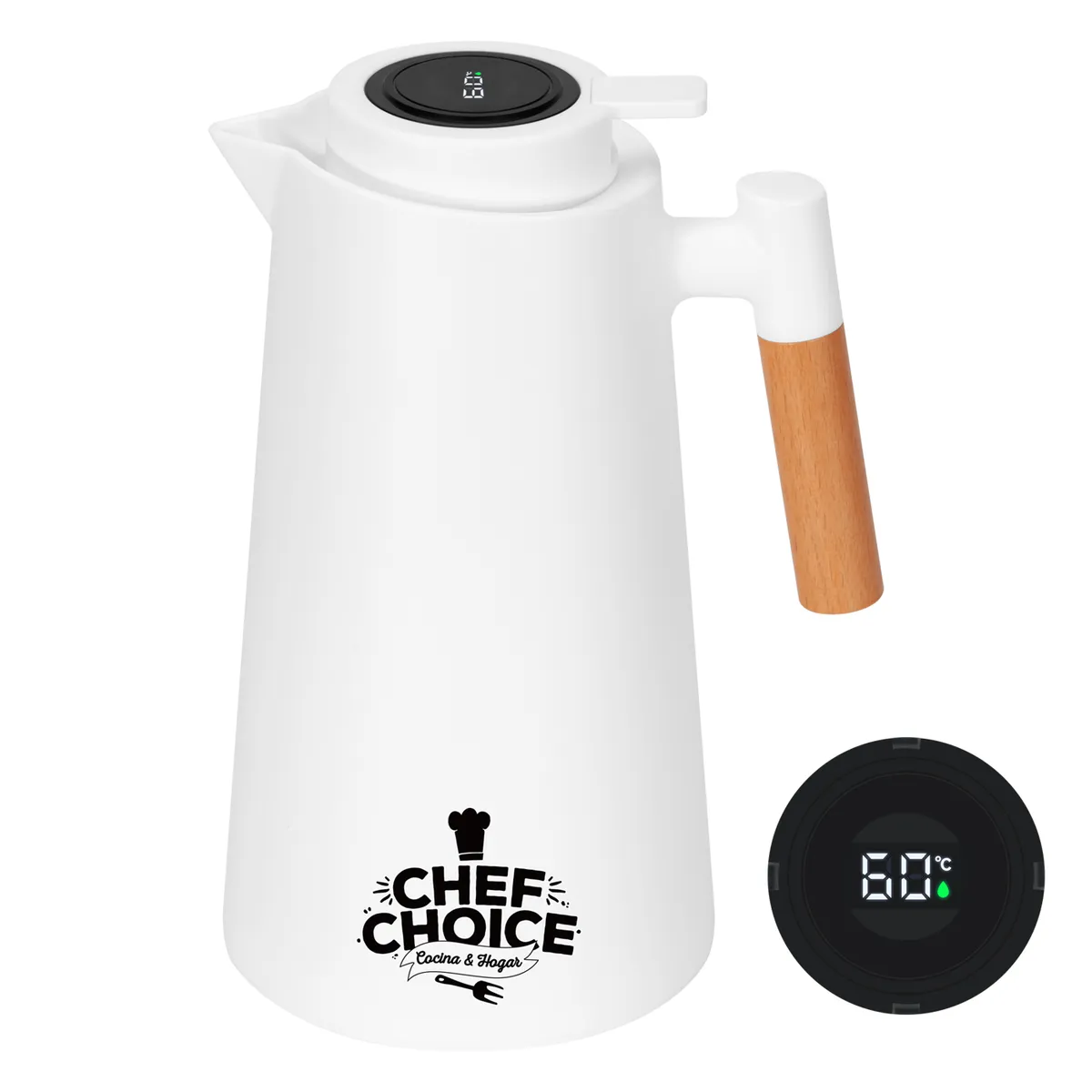 CHEFCHOICE - Jarra Termica Termo Para Líquido 1Litro Pantalla De Temperatura Blanco