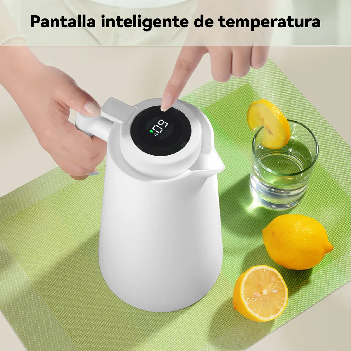 CHEFCHOICE - Jarra Termica Termo Para Líquido 1Litro Pantalla De Temperatura Blanco