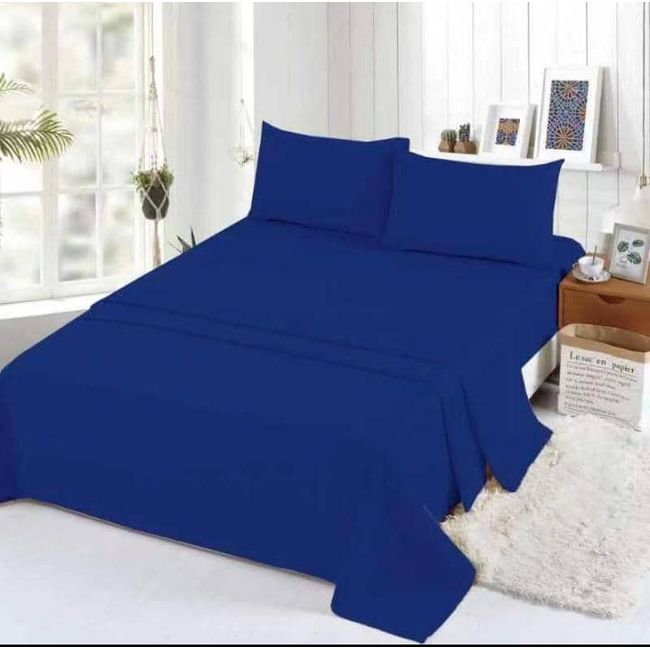 GENERICO - SABANA AZUL UNICOLOR KING 4 PIEZAS ALGODON MARIA