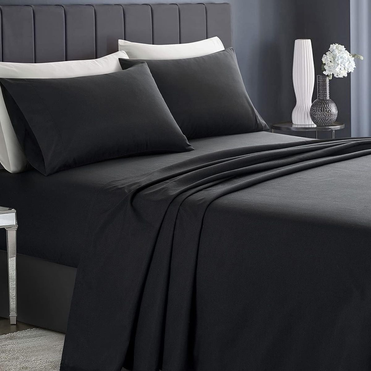 GENERICO - SABANA NEGRO UNICOLOR KING 4 PIEZAS ALGODON MARIA