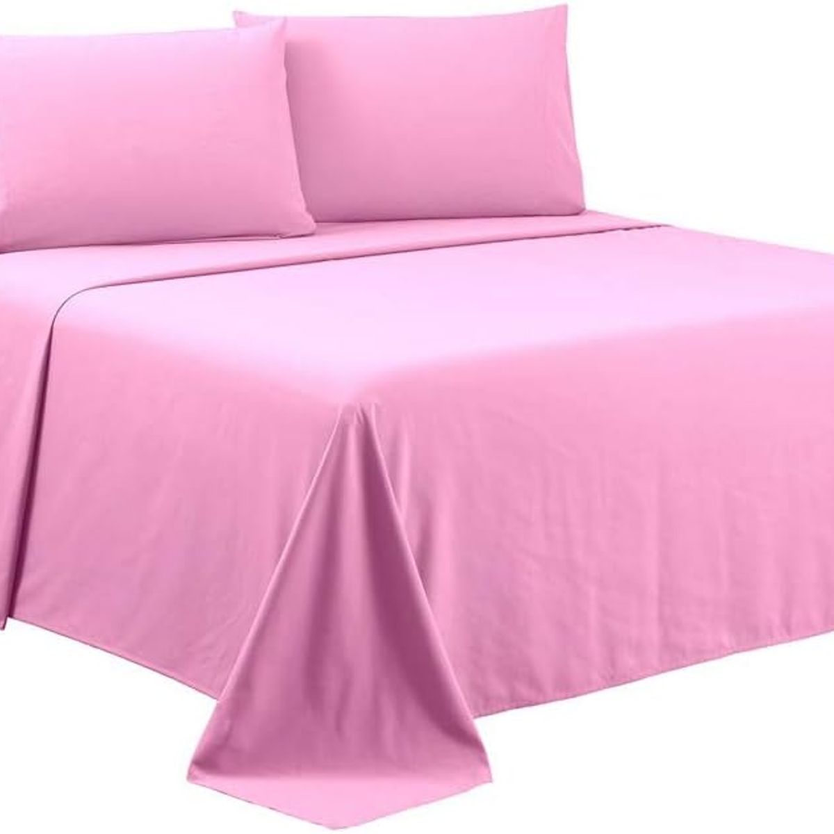 GENERICO - SABANA UNICOLOR 2 PLAZAS ROSA 4 PIEZAS ALGODON MARIA