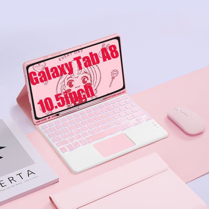 SHARGE - Teclado y Ratón BT Galaxy Tab A8 10.5in Backlight Tocar Ñ-Rosa