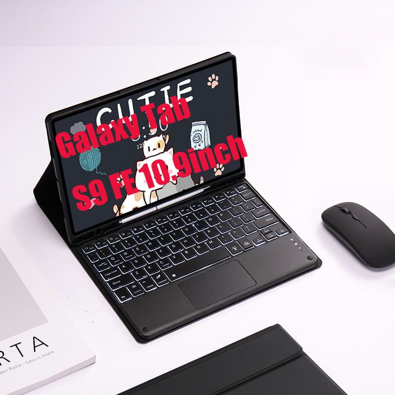 SHARGE - Teclado y Ratón BT Galaxy Tab S9 FE 10.9in Backlight Tocar Ñ-Negro