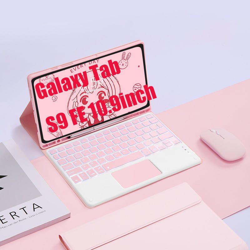 SHARGE - Teclado y Ratón BT Galaxy Tab S9 FE 10.9in Backlight Tocar Ñ-Rosa