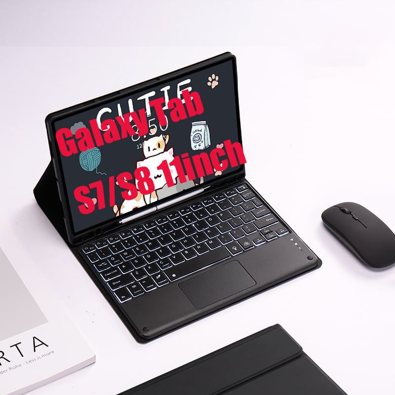 SHARGE - Teclado y Ratón BT Galaxy Tab S7/S8 11in Backlight Tocar Ñ-Negro.