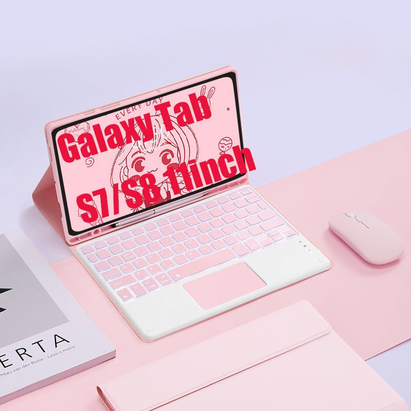 SHARGE - Teclado y Ratón BT Galaxy Tab S7/S8 11in Backlight Tocar Ñ-Rosa