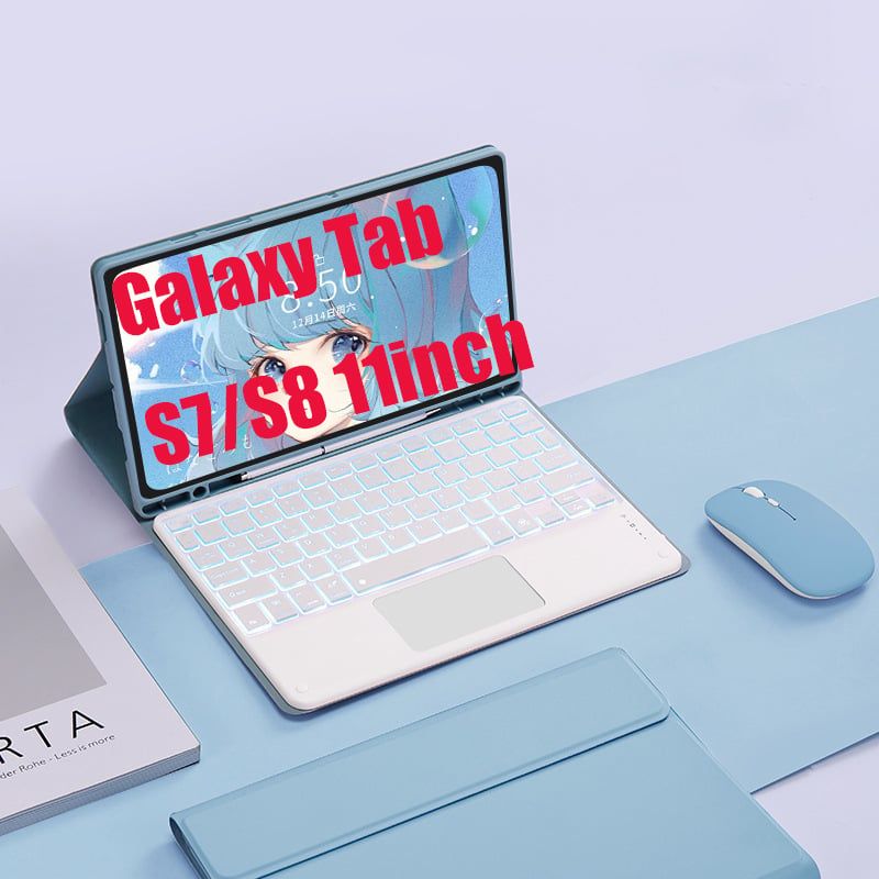 SHARGE - Teclado y Ratón BT Galaxy Tab S7S8 11in Backlight Tocar Ñ-Azul