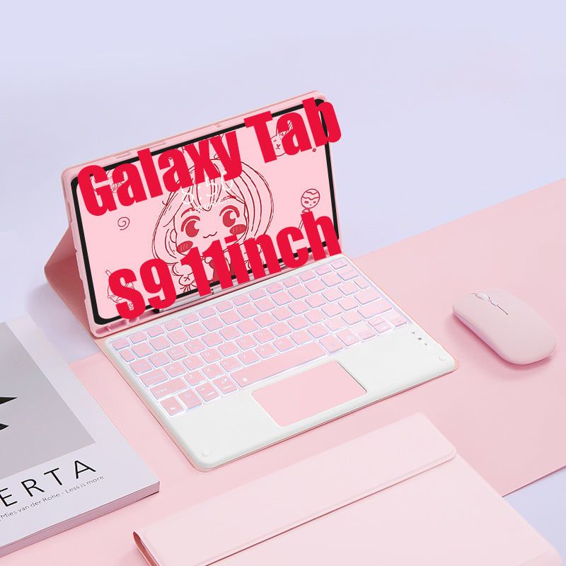 SHARGE - Teclado y Ratón BT Galaxy Tab S9 11in Backlight Tocar Ñ-Rosa.