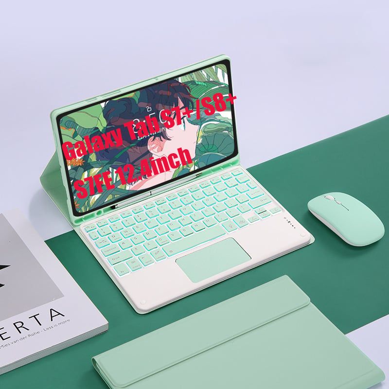 SHARGE - Teclado y Ratón BT Tab S7+S8+S7FE 12.4in Backlight Tocar Ñ-Verde