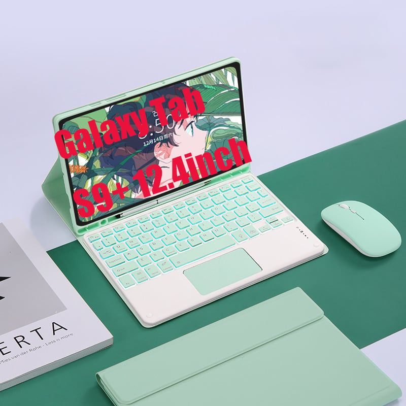 SHARGE - Teclado y Ratón BT Galaxy Tab S10+/S9+/S9FE+ 12.4in Backlight Ñ-Verde